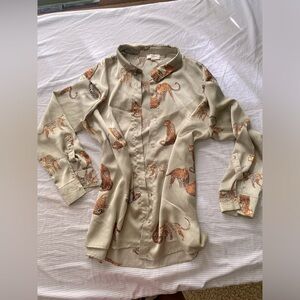 Satin animal print button down